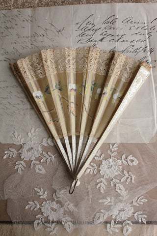 Delicate Vintage Hand Painted Fan