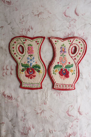 Vintage Hand Embroidered Pitchers