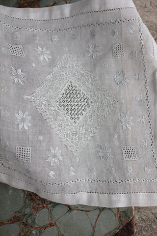 Delicate Embroidered & Drawn Thread Lawn Vanity Mat