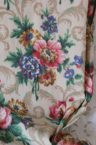 Large Panel of Beautiful Old Floral Linen - Peonies