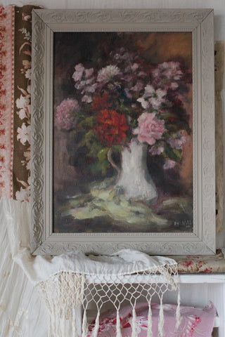 A Pretty Floral Vintage Still Life Oil Painting