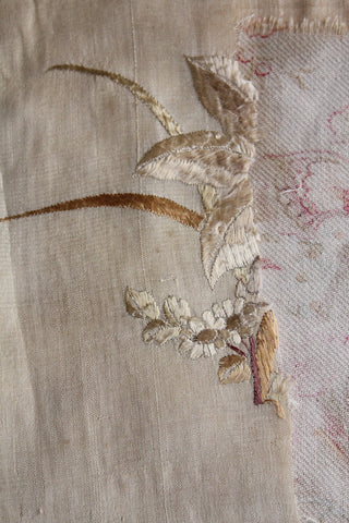 Very Old Hand Embroidered Reclaimed 18thC Silk Fragment - No.10