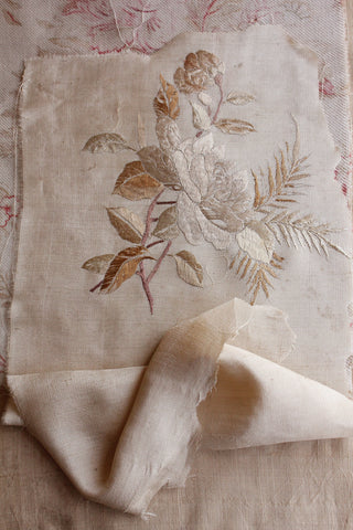 Very Old Hand Embroidered Reclaimed 18thC Silk Fragment - No 3