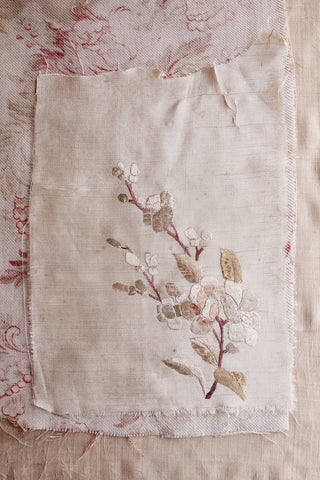 Very Old Hand Embroidered Reclaimed 18thC Silk Fragment - No.4