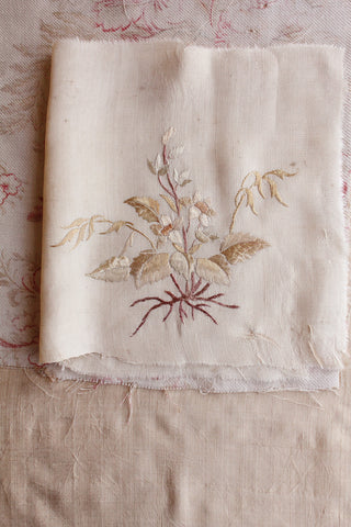 Very Old Hand Embroidered Reclaimed 18thC Silk Fragment - No.5