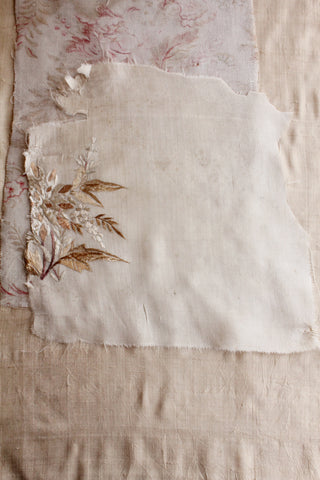 Very Old Hand Embroidered Reclaimed 18thC Silk Fragment - No.6