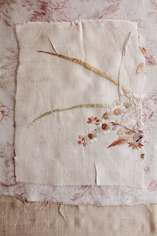 Very Old Hand Embroidered Reclaimed 18thC Silk Fragment - No.7