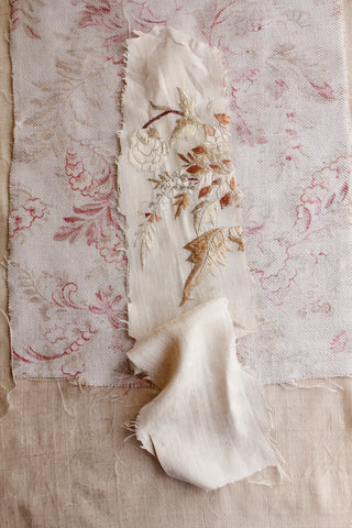 Very Old Hand Embroidered Reclaimed 18thC Silk Fragment - No.9