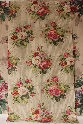 Beautiful Rare Forties Cotton Panel - Flowers & Stripes