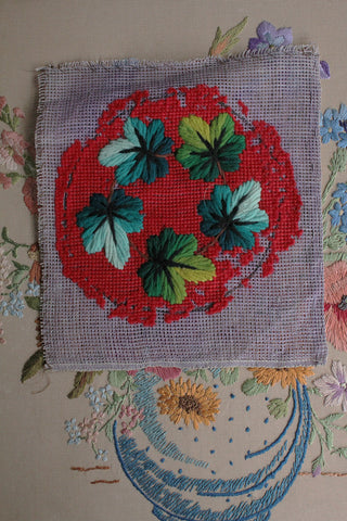 Hand Embroidered Thirties Sampler - Five Leaves