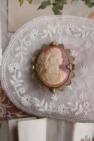 Old Cameo in Lattice Brass Frame