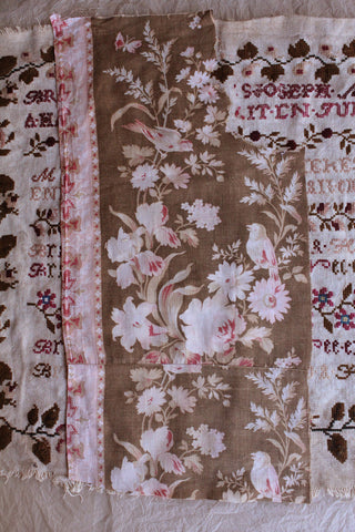 Antique French Cotton - Birds and Flowers