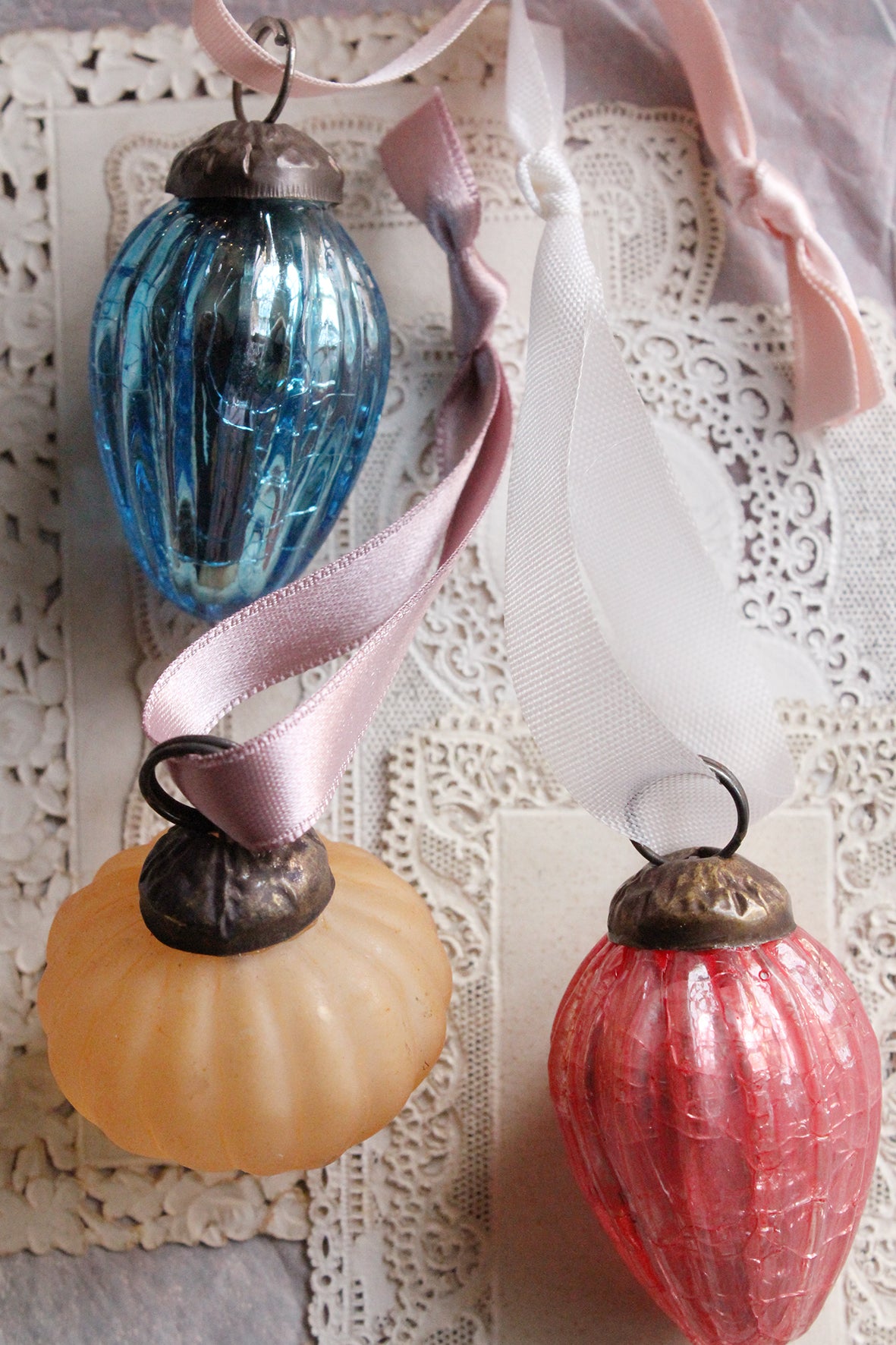 Beautiful Glass Decorations - Patisserie Blue Foil, Pomegranate & Frosted Honey