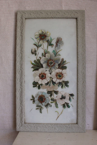 An Old And Very Beautiful Edwardian Floral Painting on Glass - Floral 1