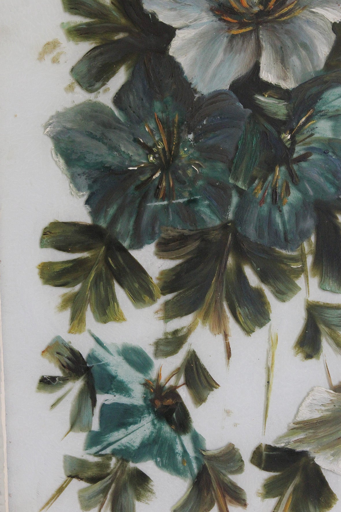 An Old And Very Beautiful Edwardian Floral Painting on Glass - Floral 2