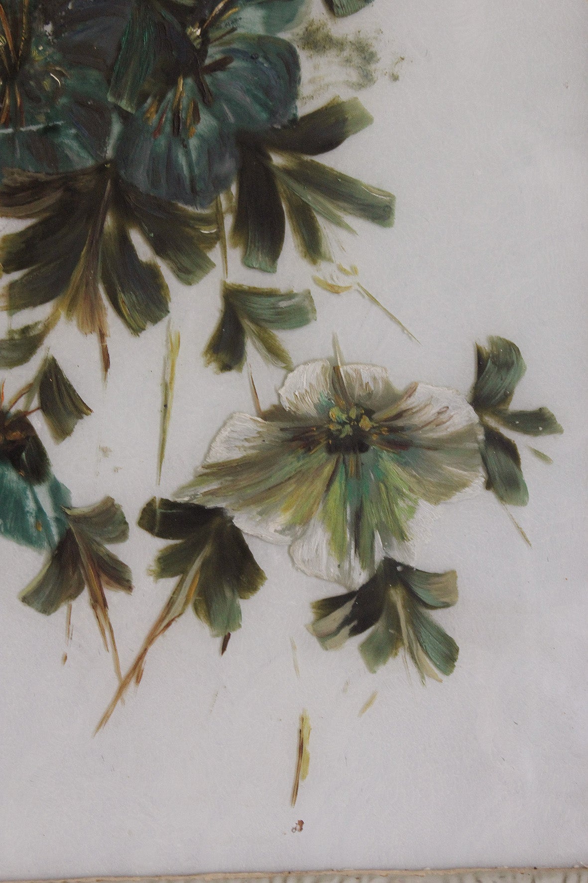An Old And Very Beautiful Edwardian Floral Painting on Glass - Floral 2