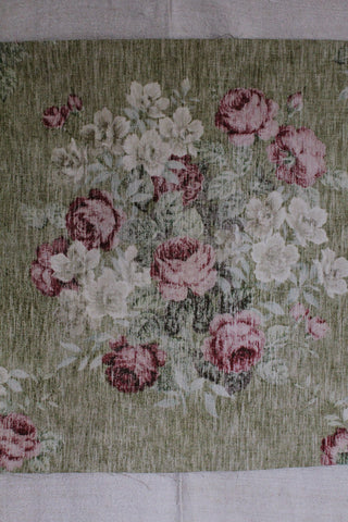 Beautiful Vintage Linen Union Panel - Roses & Green