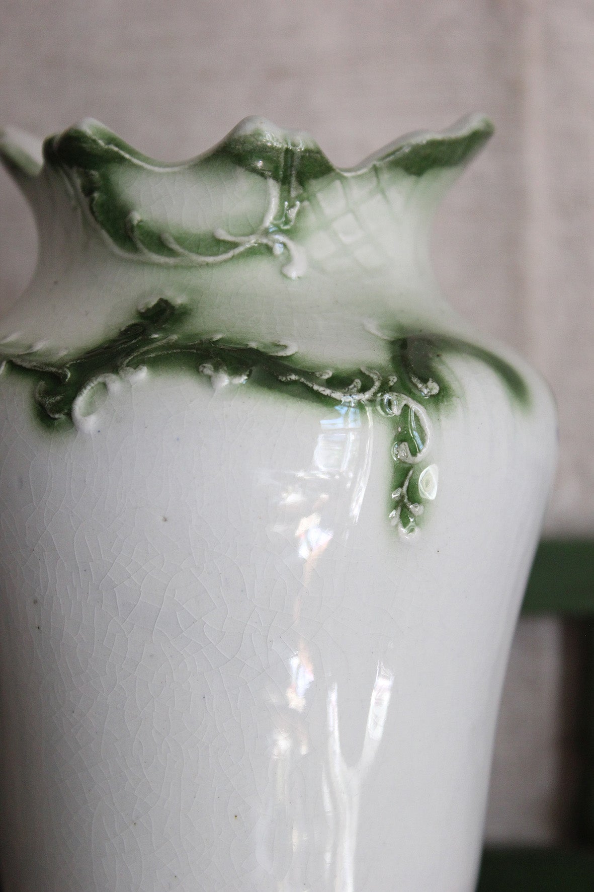 Green Frilled Victorian Vase