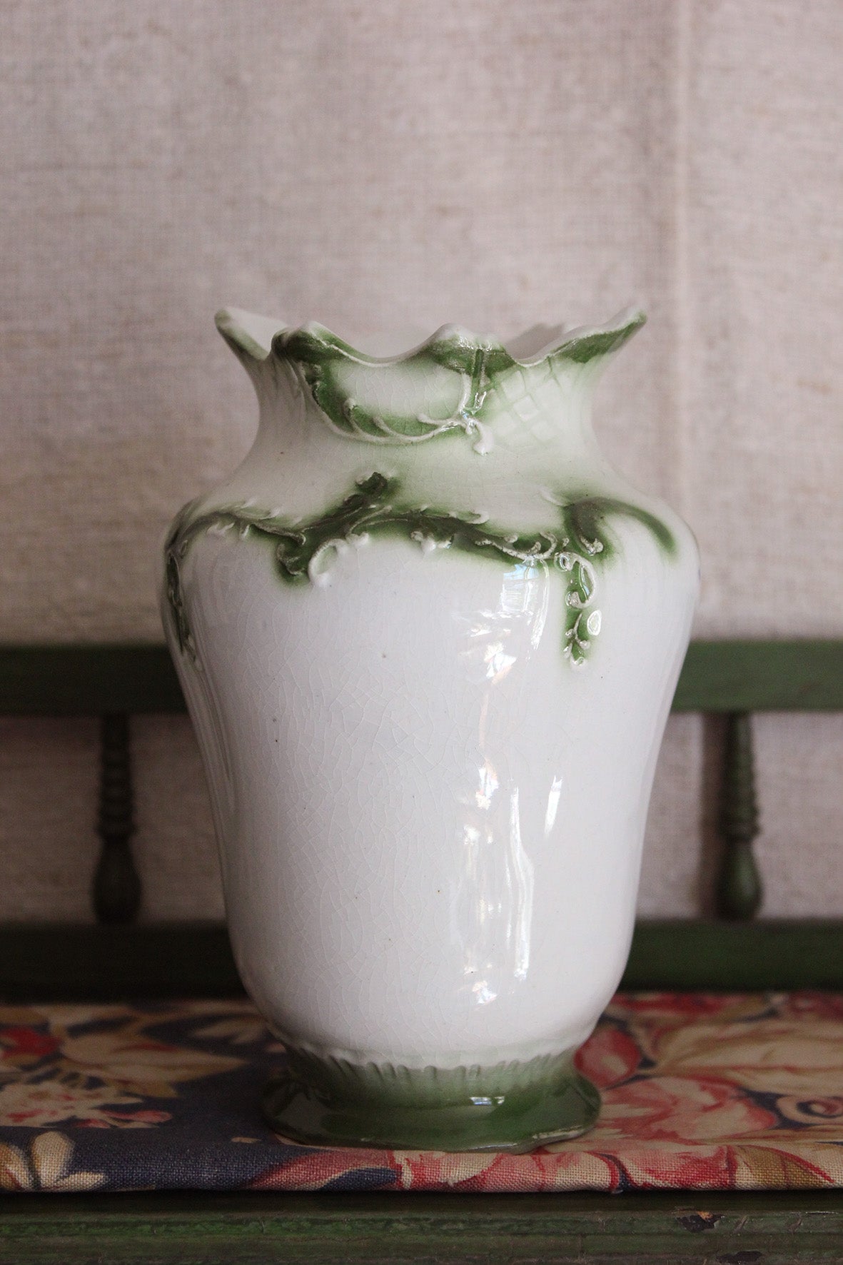 Green Frilled Victorian Vase