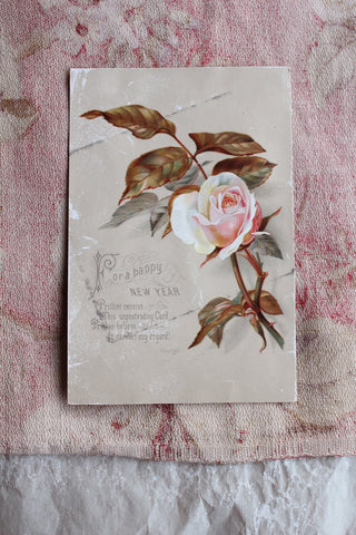 Old Greetings Card - New Year Rose