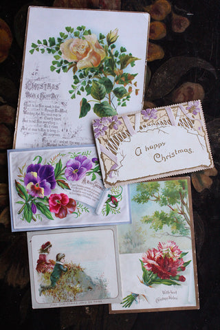 Old Reclaimed Floral Christmas Greetings Card Panels - set 1
