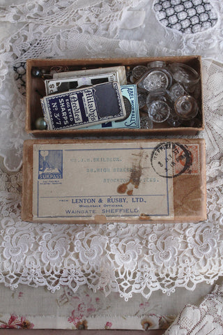 Thirties Addressed Box Filled With Haberdashery