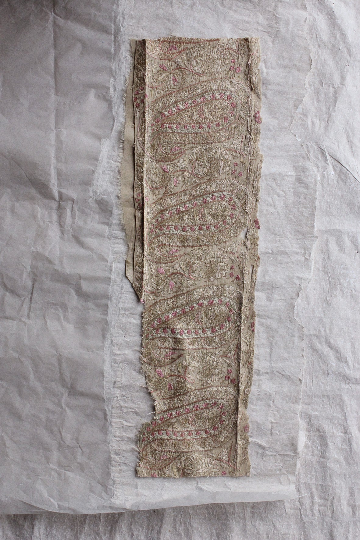 An Exquisite Hand Embroidered Worn Twenties Silk Border - Panel 1