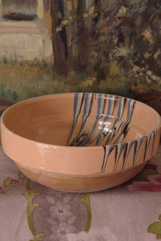 Hand Thrown Slipware Bowl - Blush & Blue