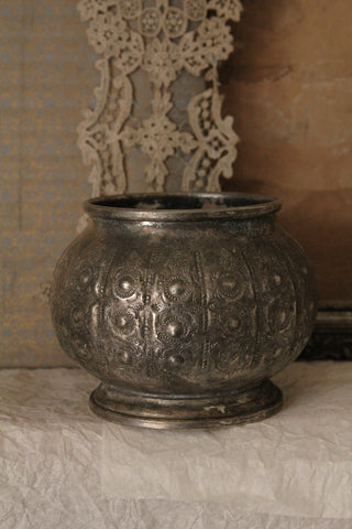 Antique Decorative Worn Patinaed Silver Pot