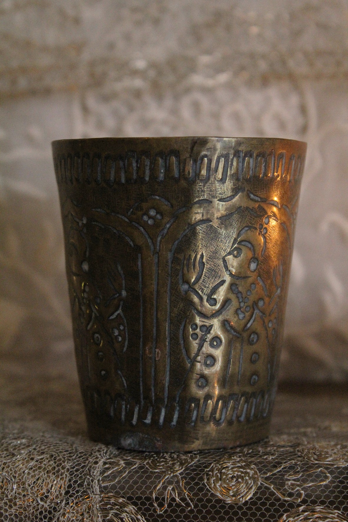 Antique Pressed Brass Beaker