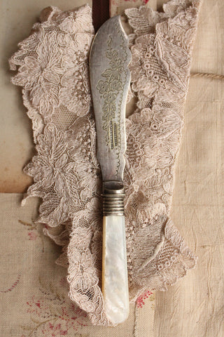 Beautiful Mother of Pearl Etched Fish Knife - Floral