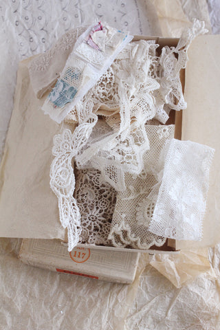 French Thread Box filled with Antique French and English Lace (No.10)