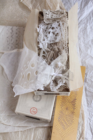 French Thread Box filled with Antique French and English Lace (No.11)