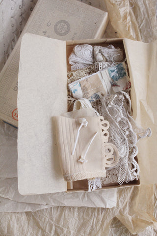 Old French Thread Box filled with Antique French and English Lace (No.4)