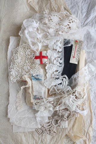 Old French Thread Box filled with Antique French and English Lace (No.5)