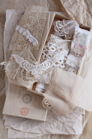 French Thread Box filled with Antique French and English Lace (No.9)