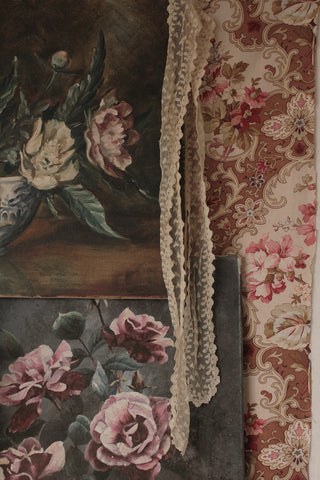 Beautiful Antique Bridal Scarf - Leaves & Lovehearts