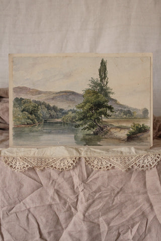 Beautiful Old Watercolour Painting - Riverbank