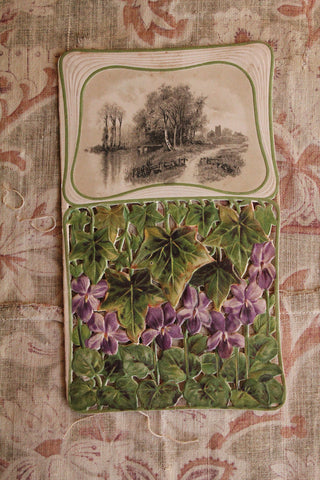 Old Reclaimed Greetings Card Front - Landscape and Violets