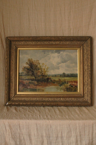 Beautiful Old Landscape Oil Painting on Canvas - Morning Autumn Walk