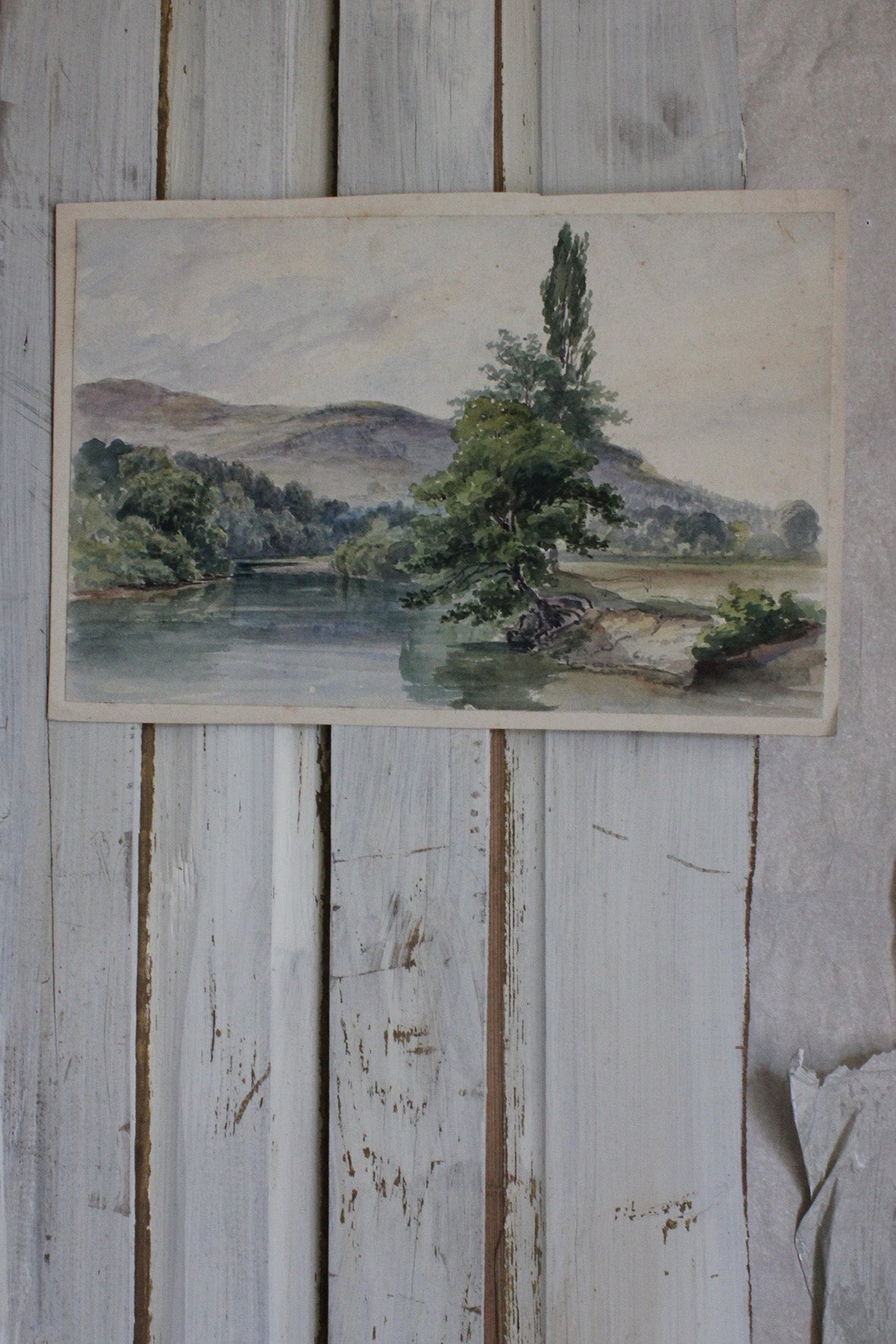 Beautiful Old Watercolour Painting - Riverbank