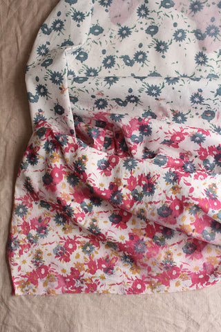 Vintage Liberty Fabric With Flaws - Floral Teal & Pink with Watermark