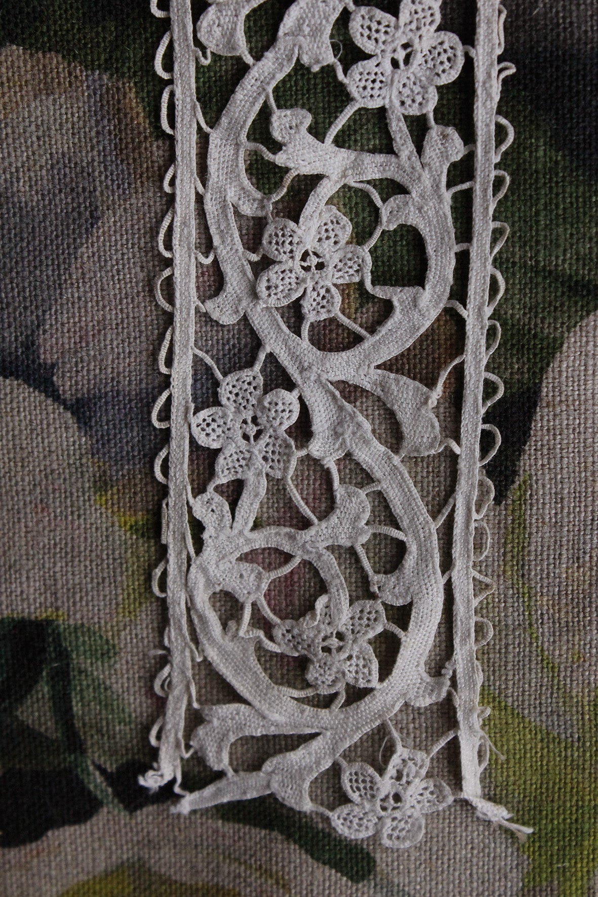 Antique Hand Made Linen Border Edging - Floral Filigree