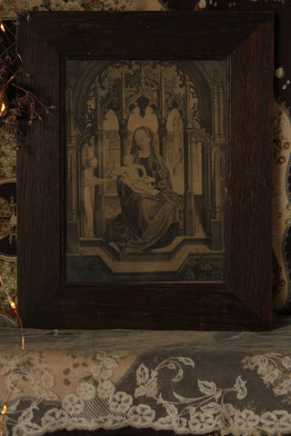 Beautiful Antique Wooden Frame with Old Print - 