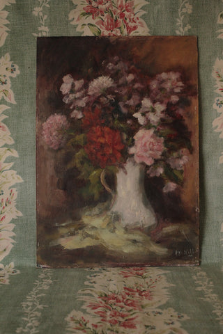 A Pretty Floral Vintage Still Life Oil Painting - Mauves & Pinks