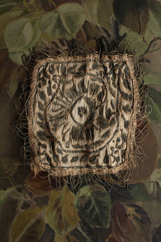 Old Silk Hand Embroidered Mat With Metal Decoratives