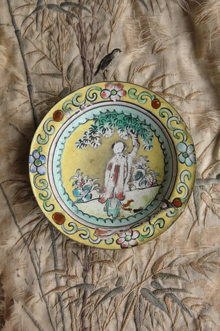 Old Enamelled Chinese Metal Dish - Under The Tree