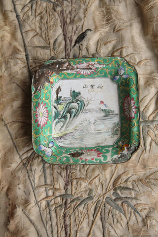 Old Enamelled Chinese Metal Dish - The Cliff