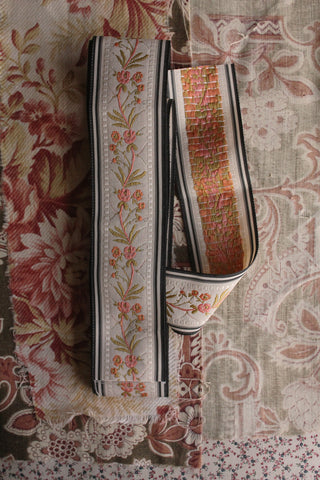 Vintage Woven Floral Milliner's Ribbon - Orange Cream