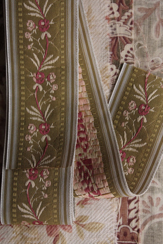 Vintage Woven Floral Milliner's Ribbon - Olive